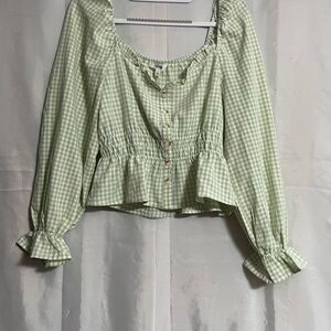 Mine NWT Pastel Green Adorable Gingham Blouse SO CUTE! Sz LG (runs small)